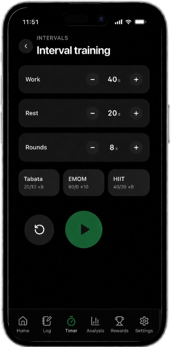 Ponvo interval timer screen